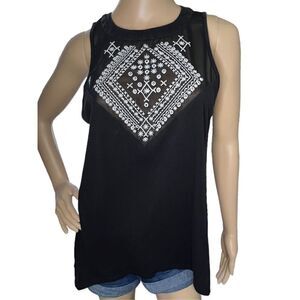 Element Eden Black Loose Fit Tank Top With White Embroidery